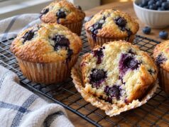 Homemade Blueberry Muffins (Soft, Tall & Bakery-Style) Homemade blueberry muffins with a tender crumb cooling on a wire rack