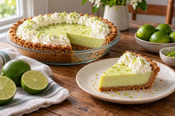 key-lime-pie-hero Key lime pie with creamy citrus filling in a golden graham cracker crust