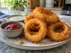 Crispy Homemade Onion Rings (Golden & Crunchy) Golden crispy homemade onion rings served as a side.