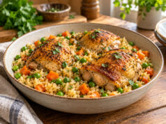 One-Pot Chicken and Rice: Easy Weeknight Dinner One-pot chicken and rice recipe with golden chicken and fluffy rice.