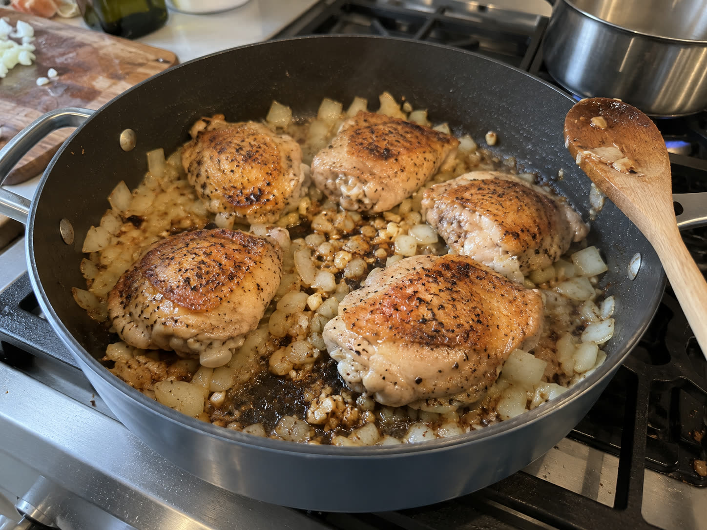 One-pot chicken and rice recipe cooking with tender chicken and fluffy rice