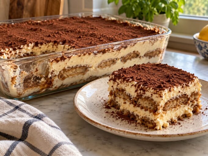 Classic homemade tiramisu with espresso-soaked ladyfingers and cocoa-dusted mascarpone cream